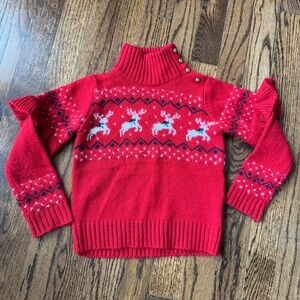 Janie and Jack girls size 3 red reindeer sweater with gold buttons adorable!